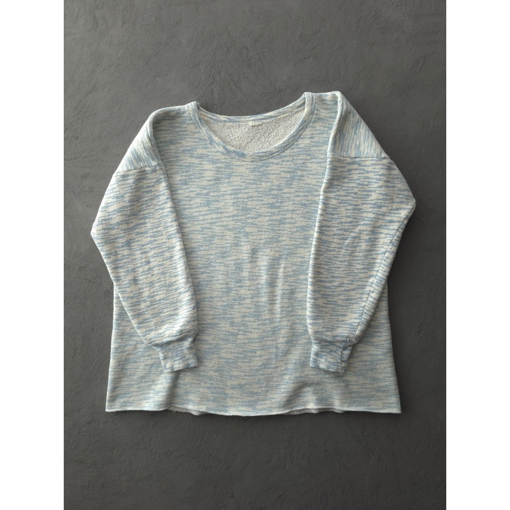 Vintage 1970s White Blue Striped Cotton Crewneck Sweatshirt Undershirt M